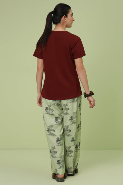 Crew Neck Half Sleeves Tee - Burgundy