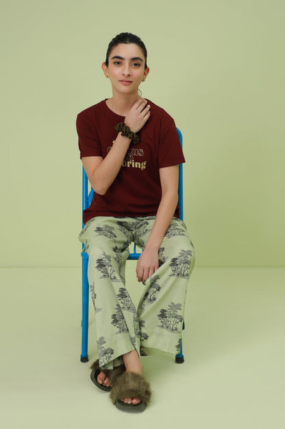 Crew Neck Half Sleeves Tee - Burgundy