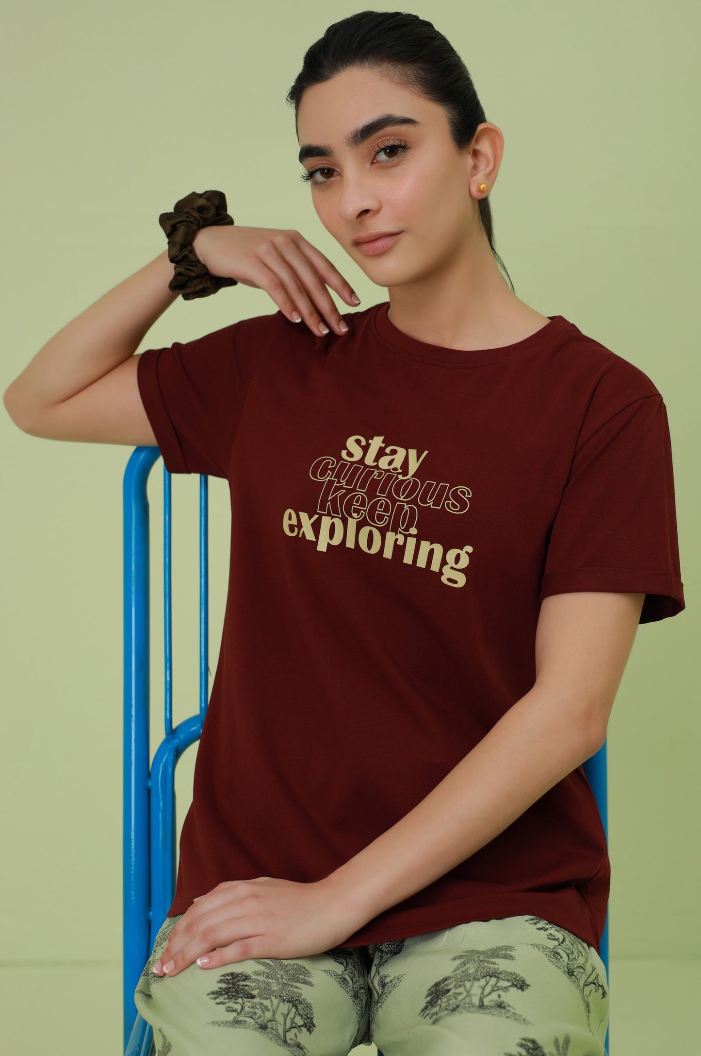 Crew Neck Half Sleeves Tee - Burgundy
