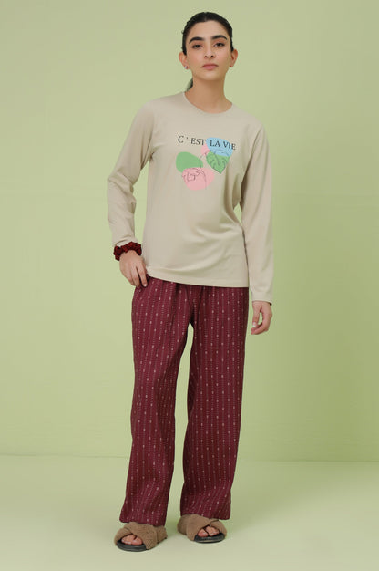 Crew Neck Full Sleeves Tee - Beige