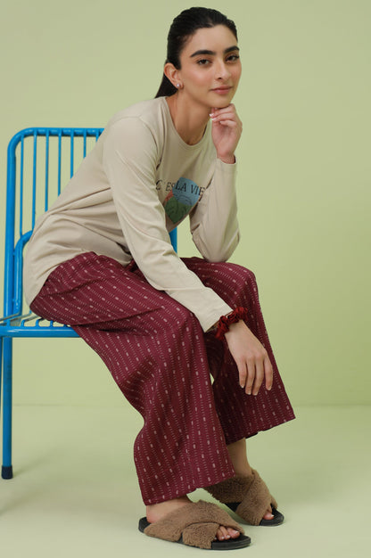 Crew Neck Full Sleeves Tee - Beige