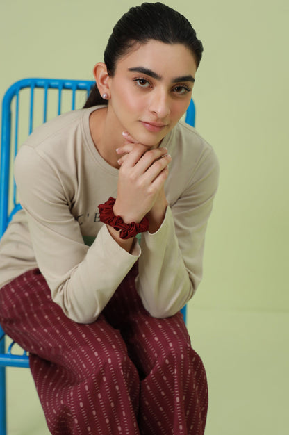 Crew Neck Full Sleeves Tee - Beige