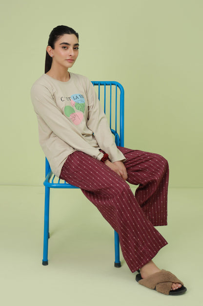 Crew Neck Full Sleeves Tee - Beige