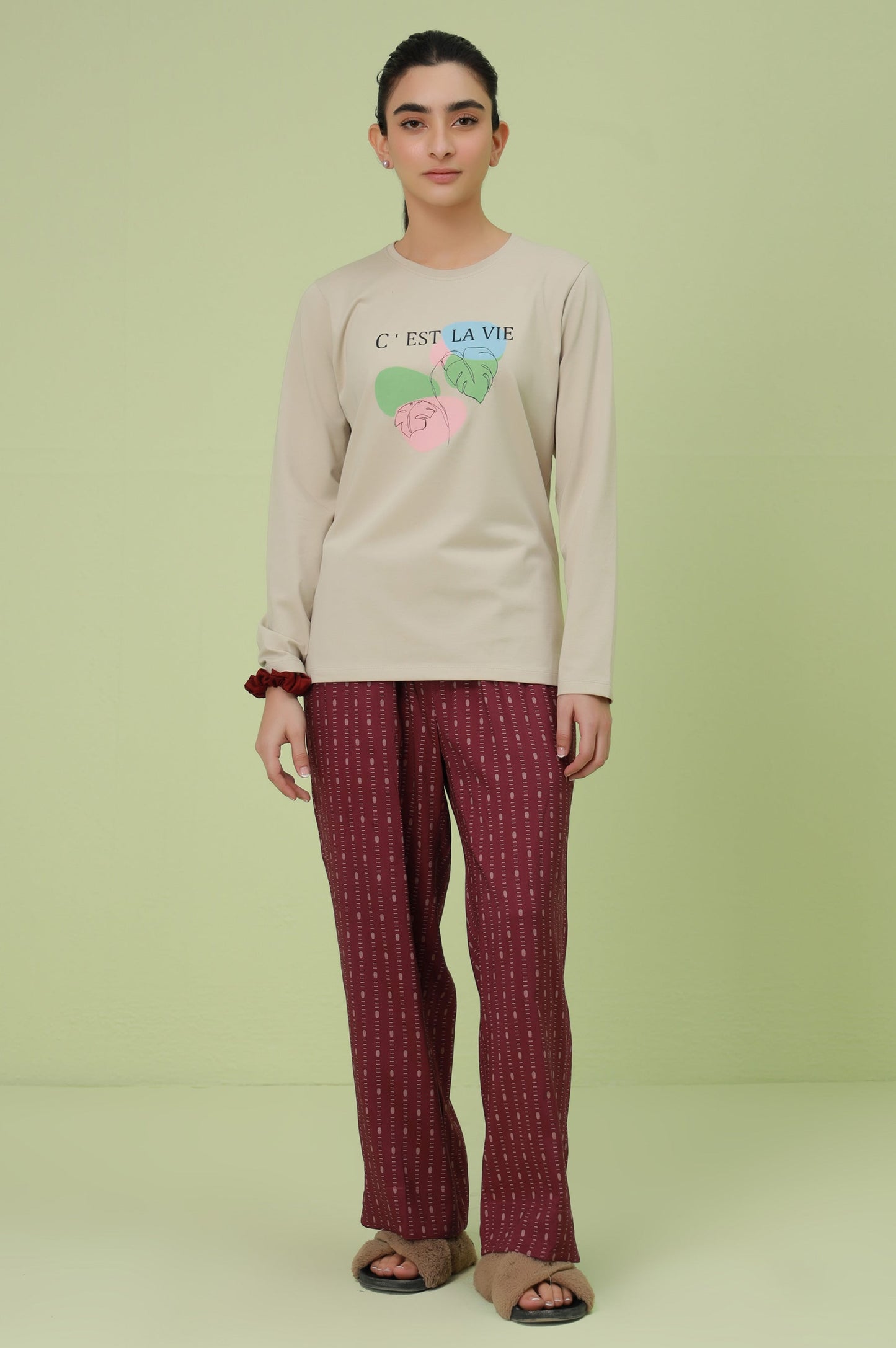 Crew Neck Full Sleeves Tee - Beige