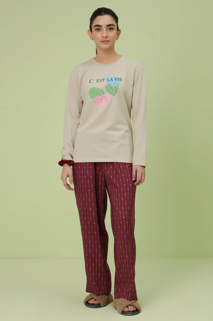 Crew Neck Full Sleeves Tee - Beige