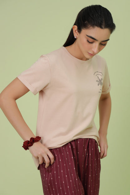 Crew Neck Half Sleeves Tee - Pink