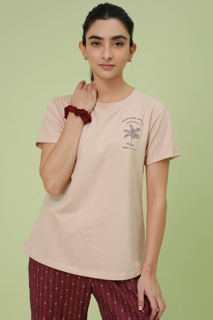 Crew Neck Half Sleeves Tee - Pink