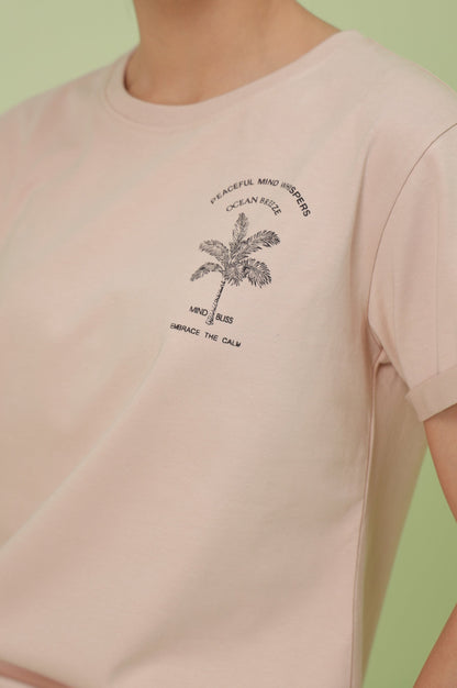 Crew Neck Half Sleeves Tee - Pink