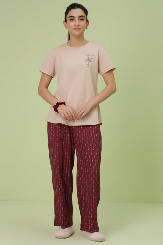 Crew Neck Half Sleeves Tee - Pink