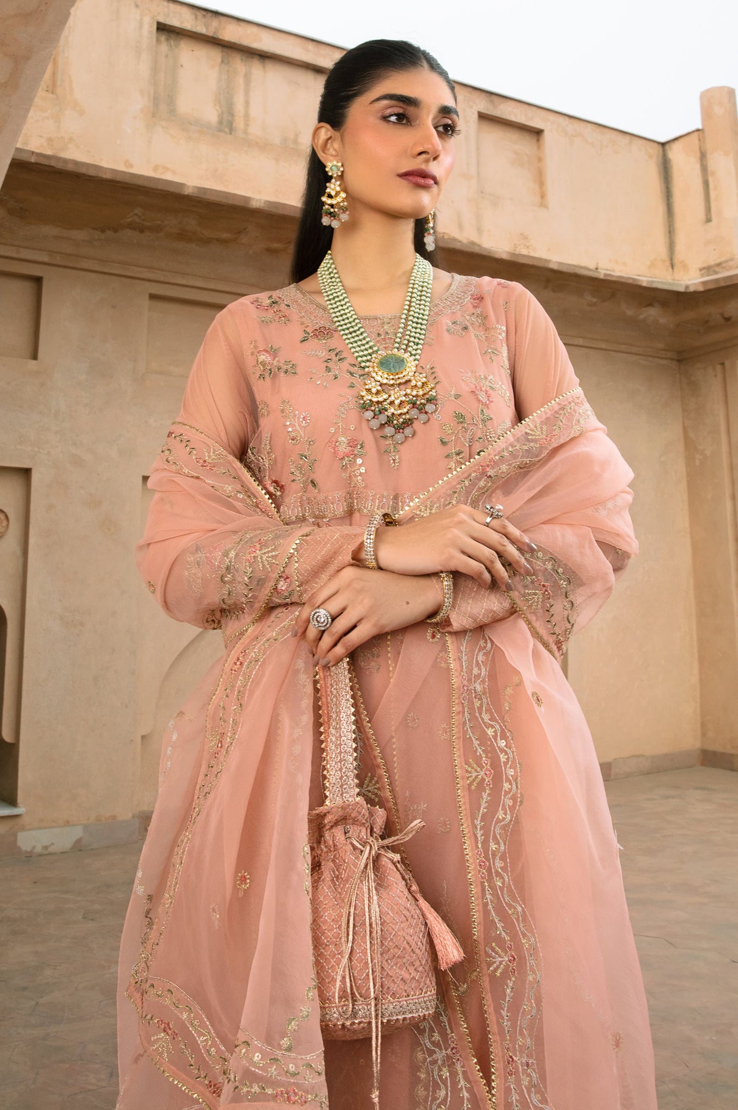 3 Piece Embroidered Net Suit