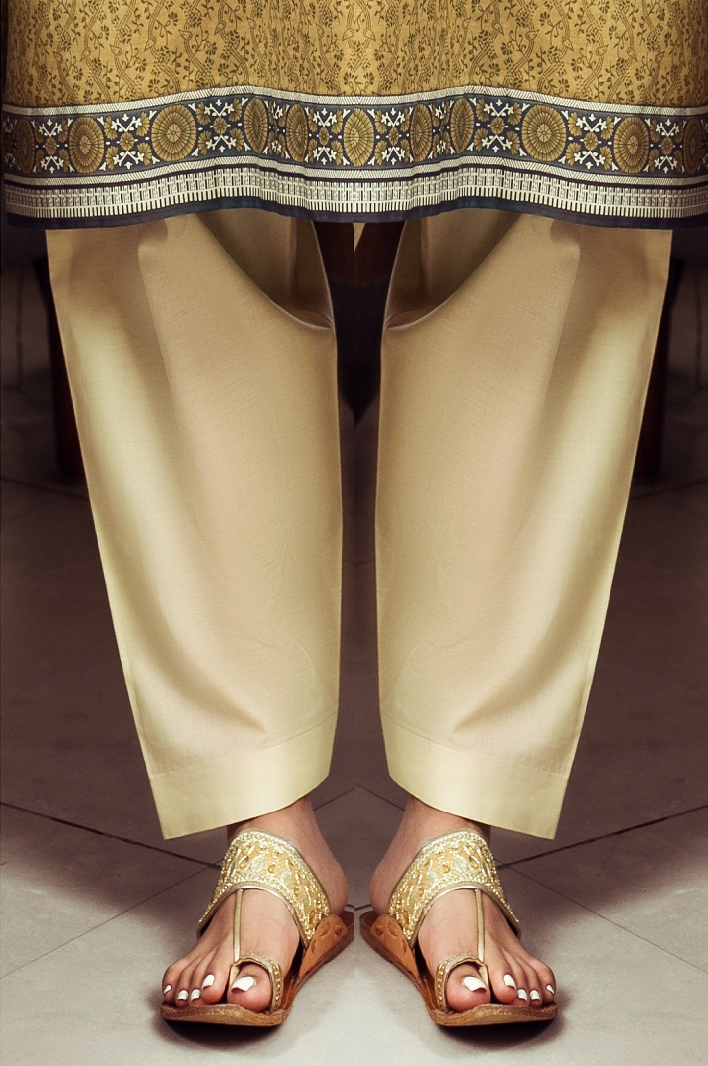 Basic Plain Cambric Shalwar  - Beige