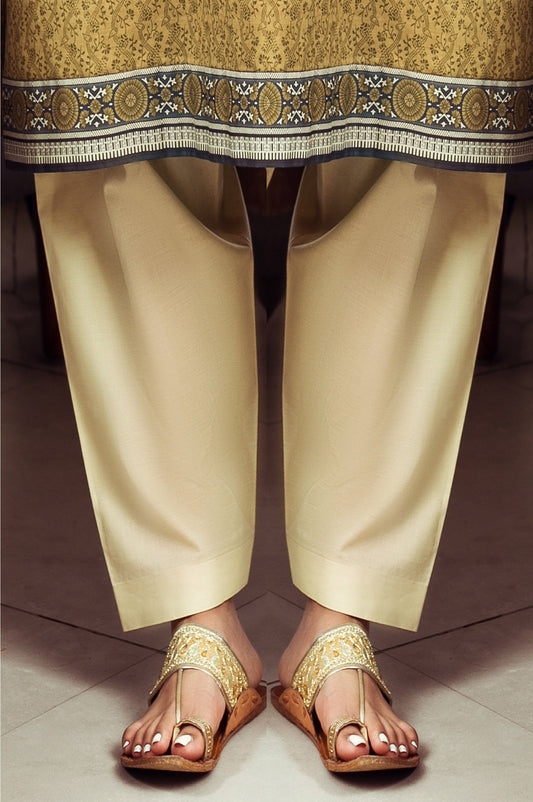 Basic Plain Cambric Shalwar  - Beige