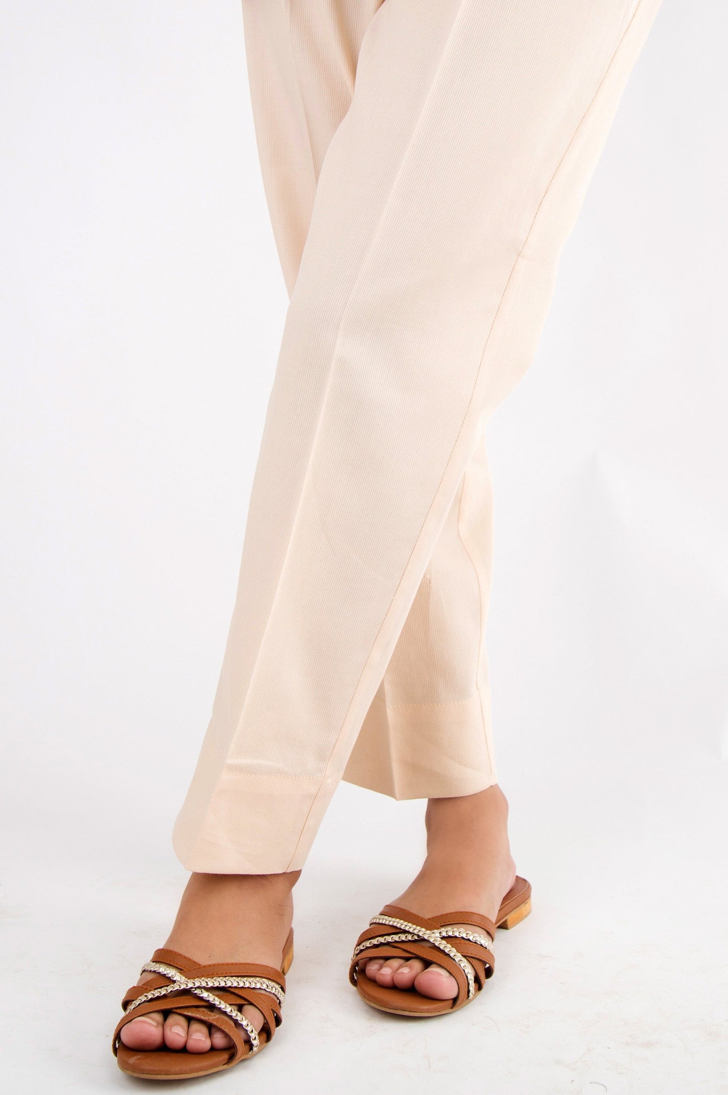 Basic Cottle Cigarette Pants - Beige