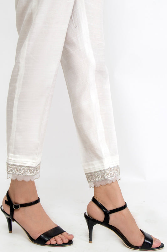 Embroidered Cambric Pants - White