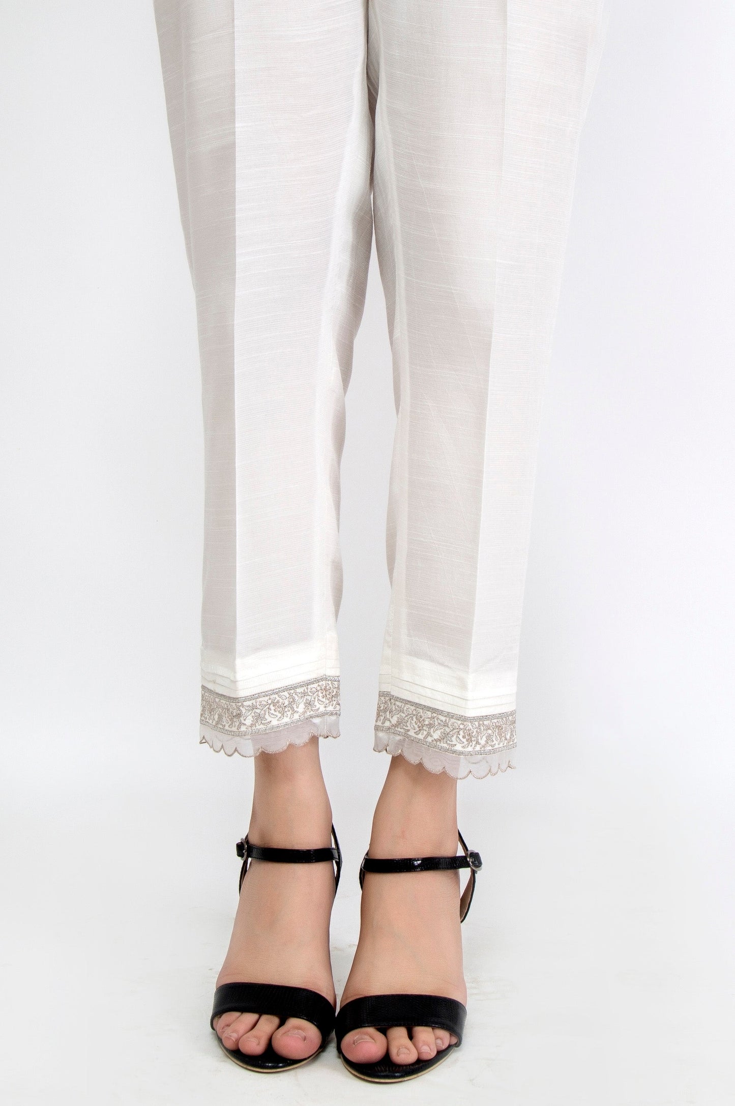Embroidered Cambric Pants - White