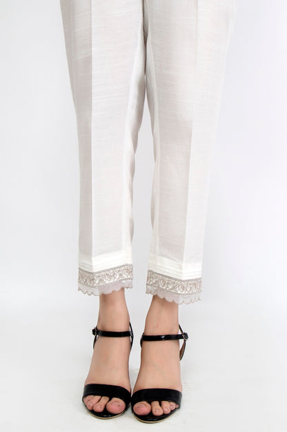 Embroidered Cambric Pants - White