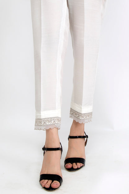 Embroidered Cambric Pants - White