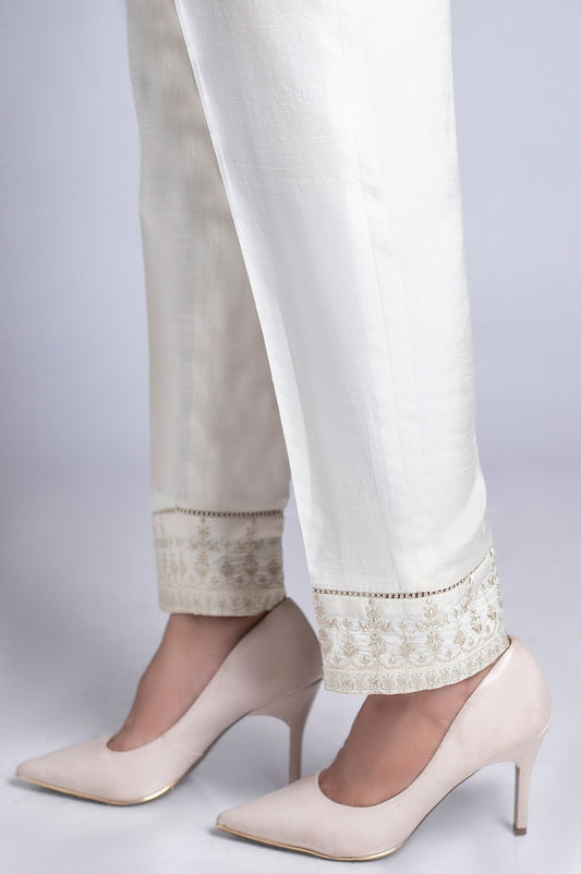 Embroidered Cigarette Pants - Beige