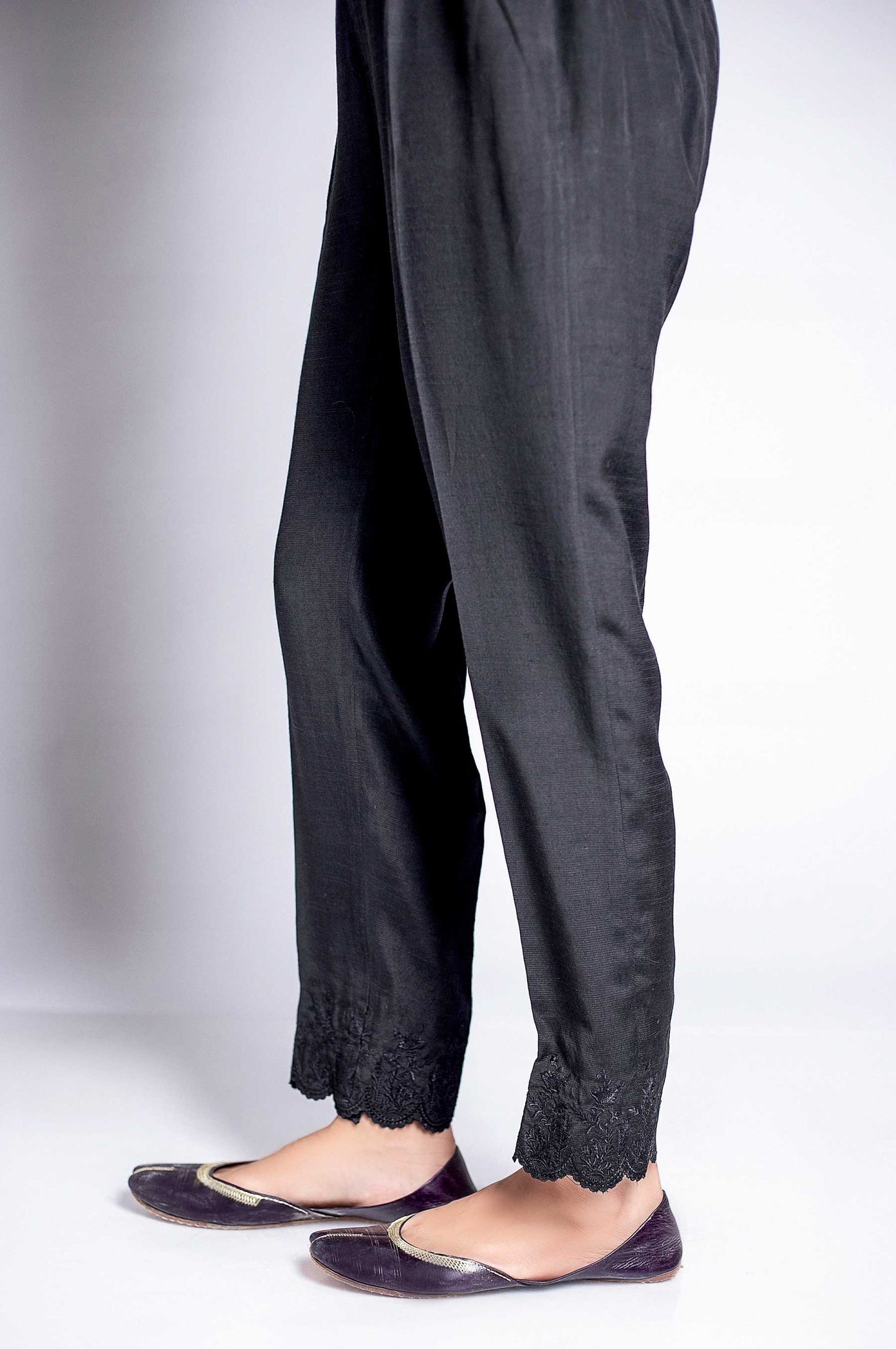 Embroidered Raw Silk Pants