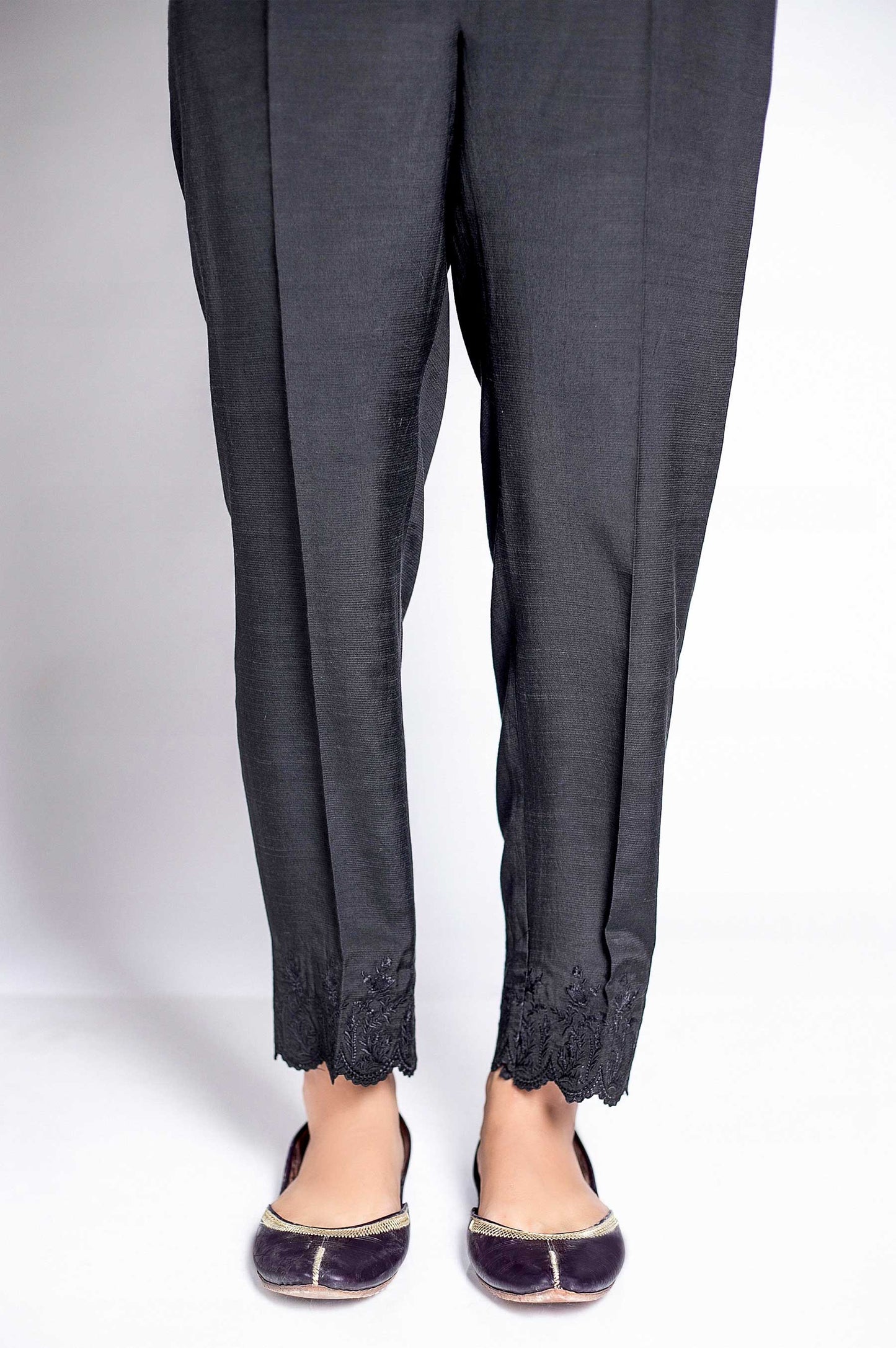 Embroidered Raw Silk Pants
