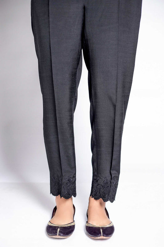 Embroidered Raw Silk Pants