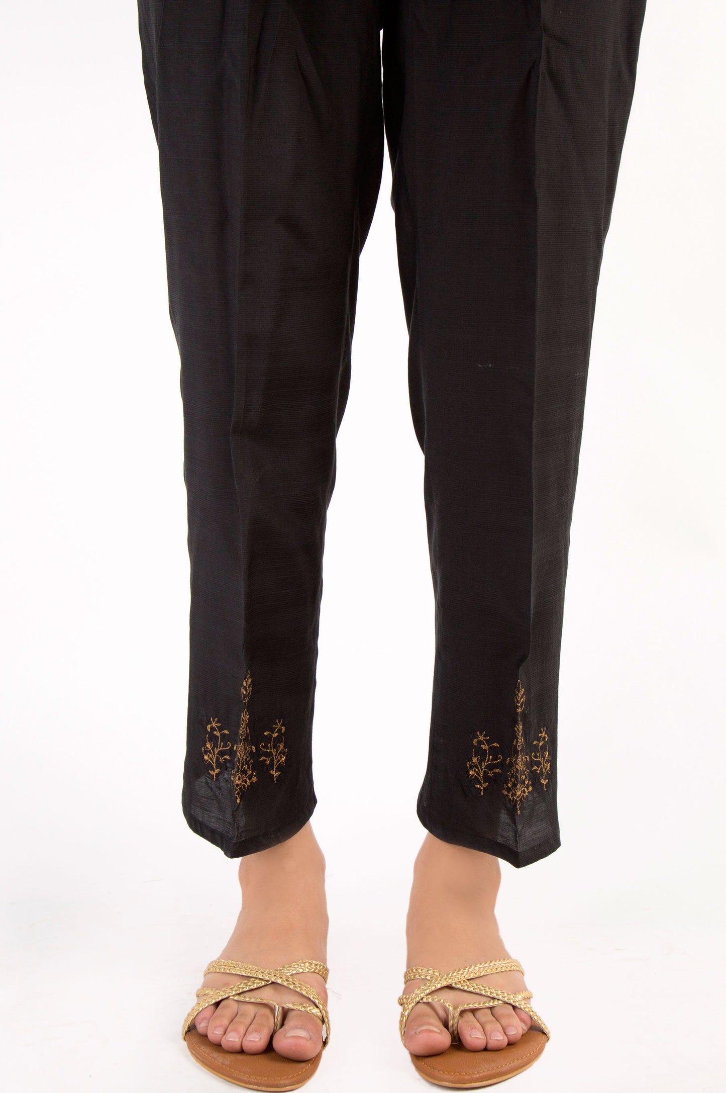 Embroidered Cigarette Pants - Black