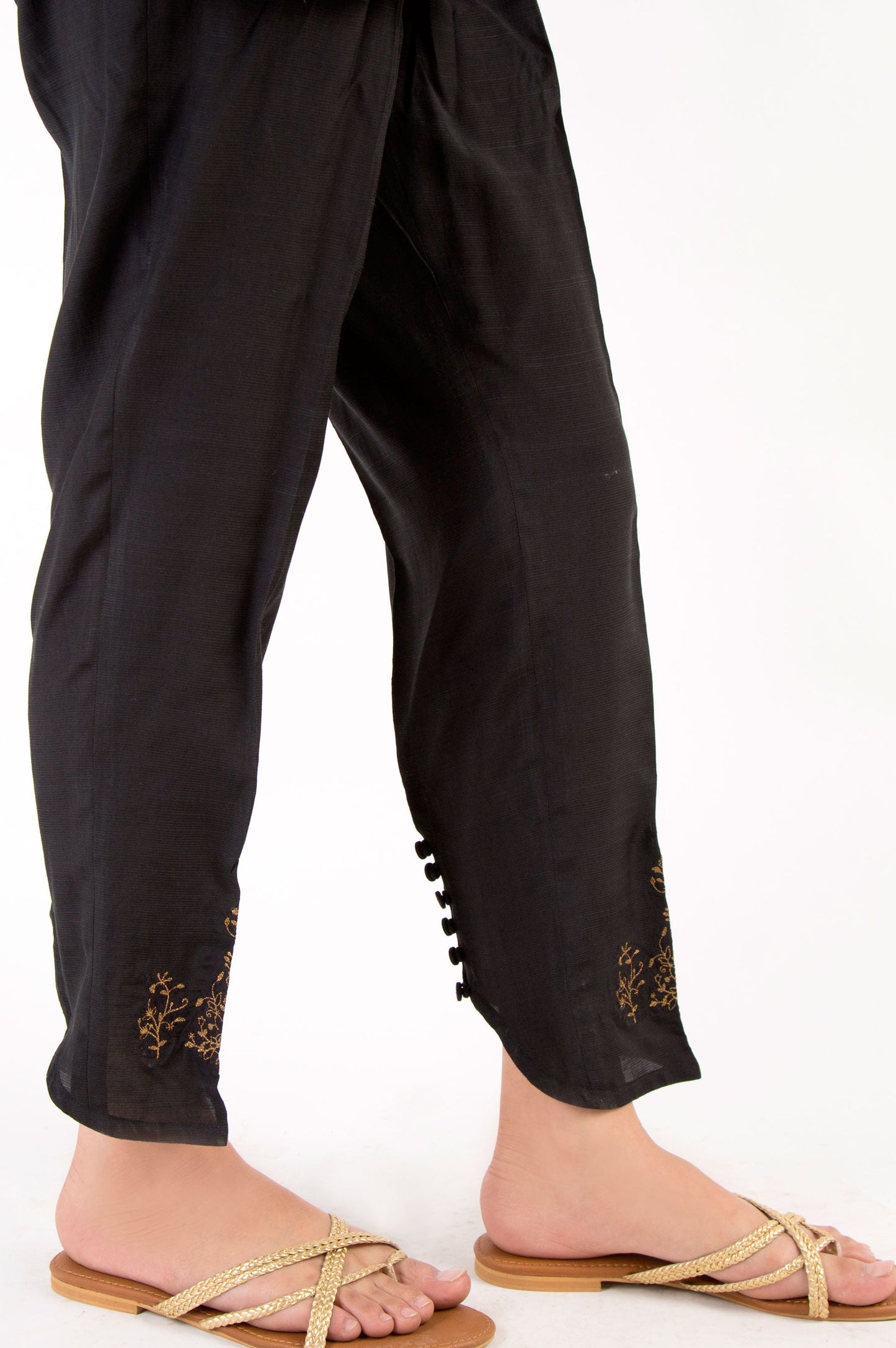 Embroidered Cigarette Pants - Black