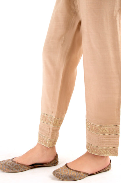 Embroidered Cigarette Pants - Beige