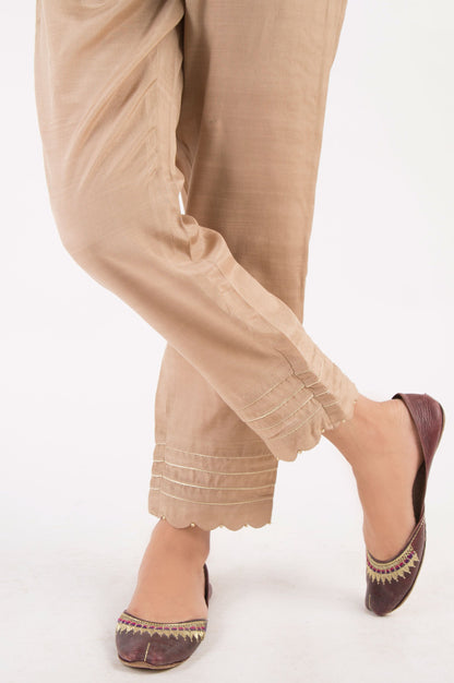 Embellished Raw Silk Pants - Beige