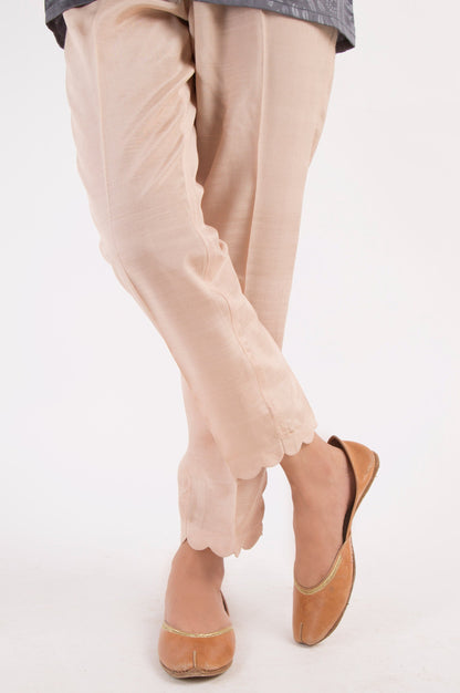 Embellished Raw Silk Cigarette Pants  - L/Beige