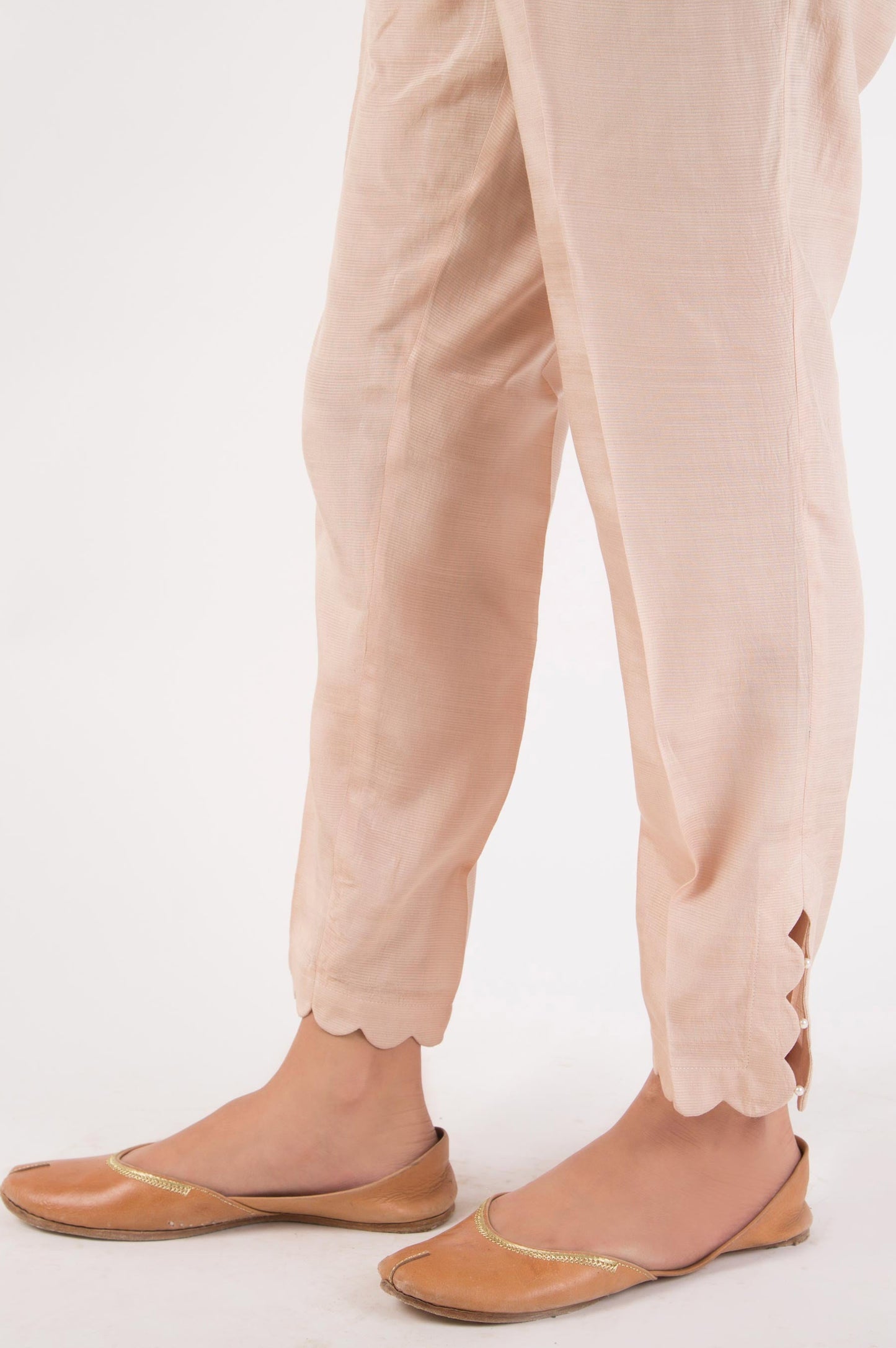 Embellished Raw Silk Cigarette Pants  - L/Beige
