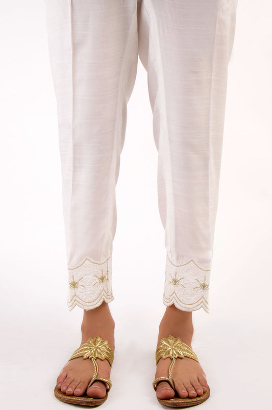 Embroidered Cigarette Pants - White