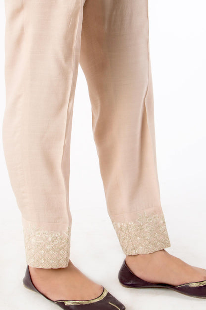 Embroidered Cambric Cigarette Pants  - L/Beige