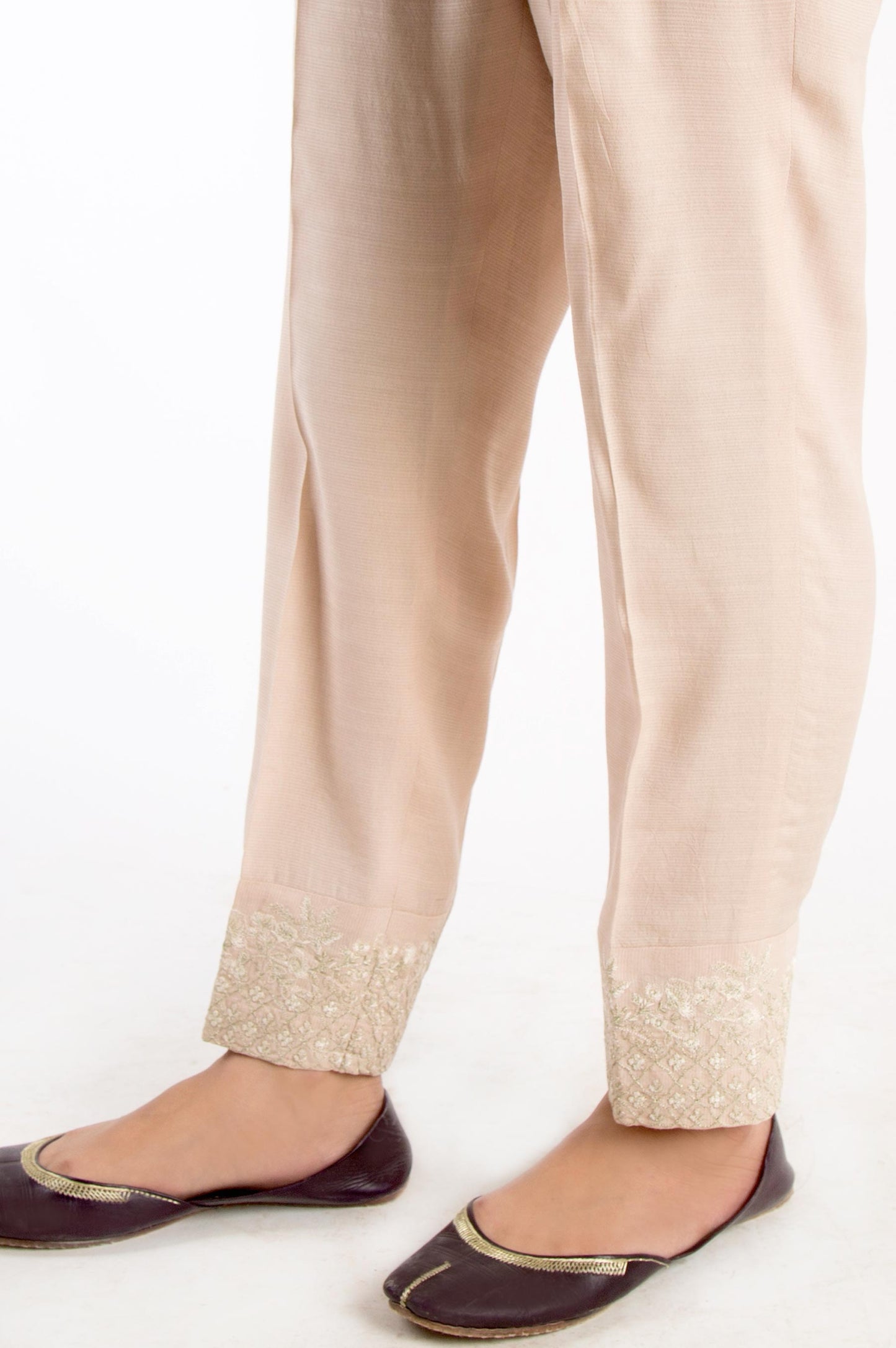 Embroidered Cambric Cigarette Pants  - L/Beige
