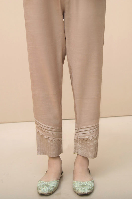 Embellished Raw Silk Cigarette Pants  - Beige