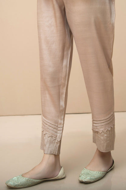 Embellished Raw Silk Cigarette Pants  - Beige