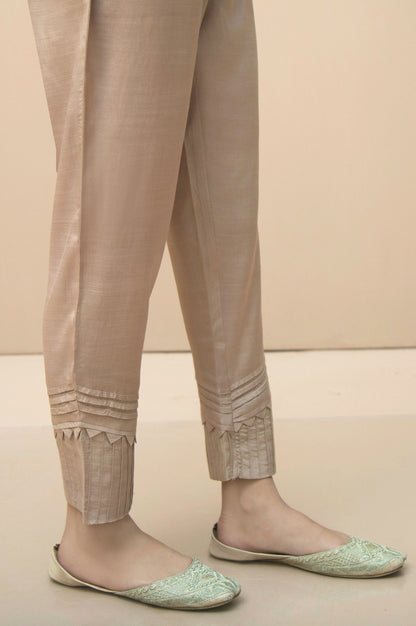 Embellished Raw Silk Cigarette Pants  - Beige