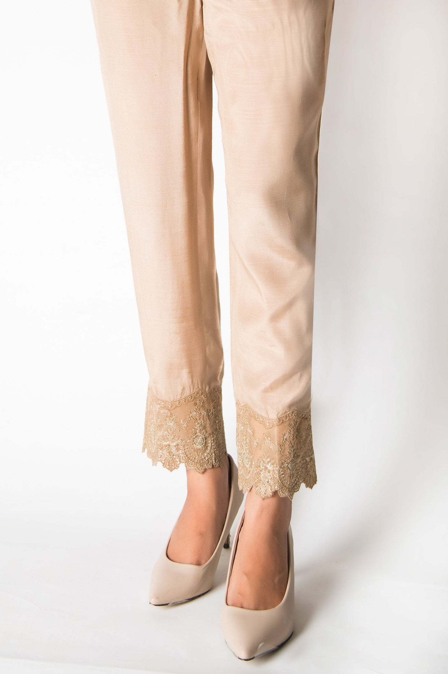 Embroidered cigarette Pants  - Beige