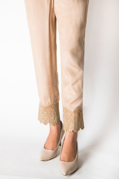 Embroidered cigarette Pants  - Beige