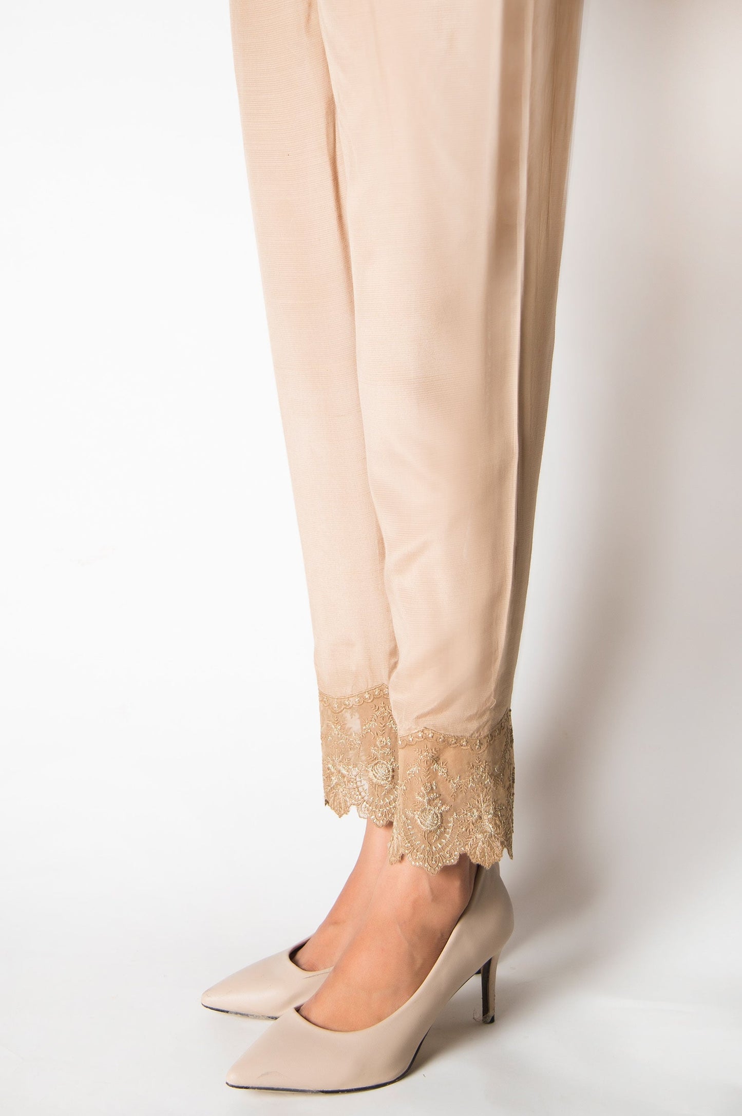 Embroidered cigarette Pants  - Beige