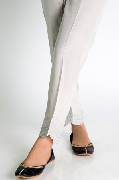 Embroidered Rawsilk Pants  - Silver Grey