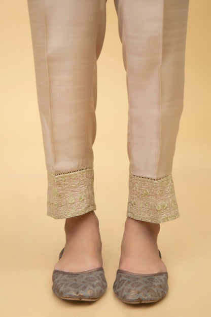 Embroidered Rawsilk Cigarette Pants - Gold