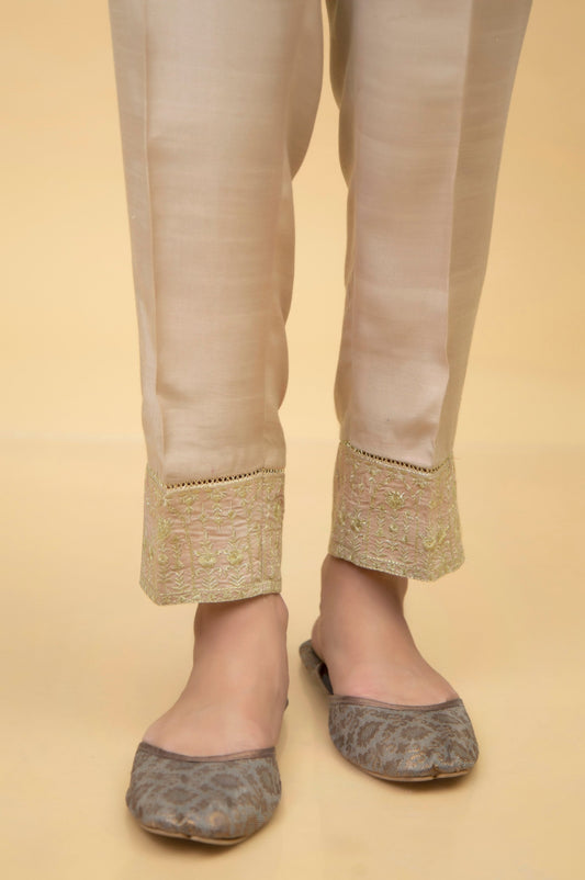 Embroidered Rawsilk Cigarette Pants - Gold
