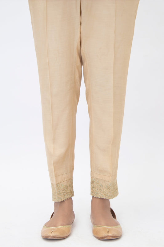 Embroidered Raw Silk Cigarette Pants - Gold