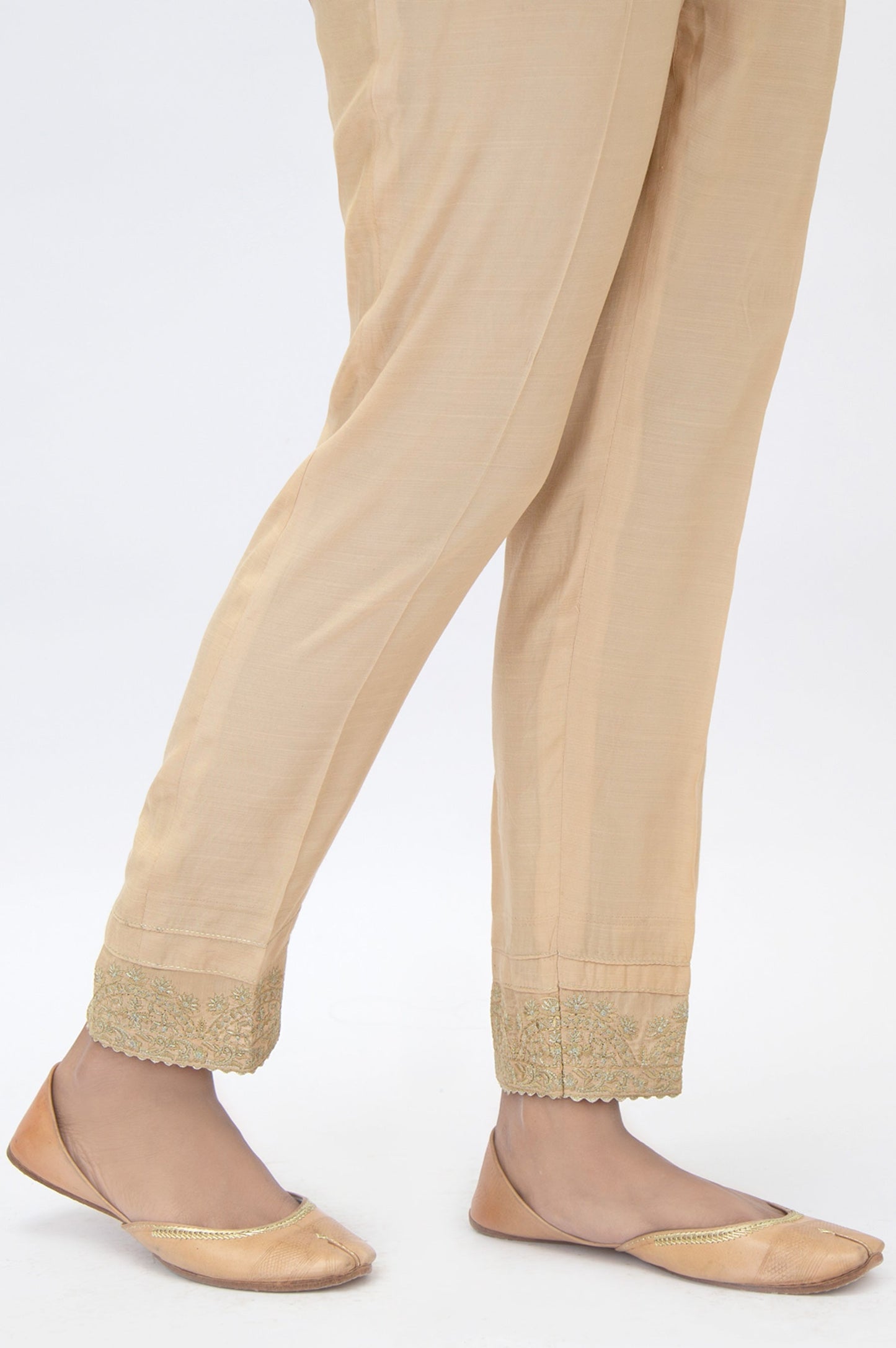 Embroidered Raw Silk Cigarette Pants - Gold