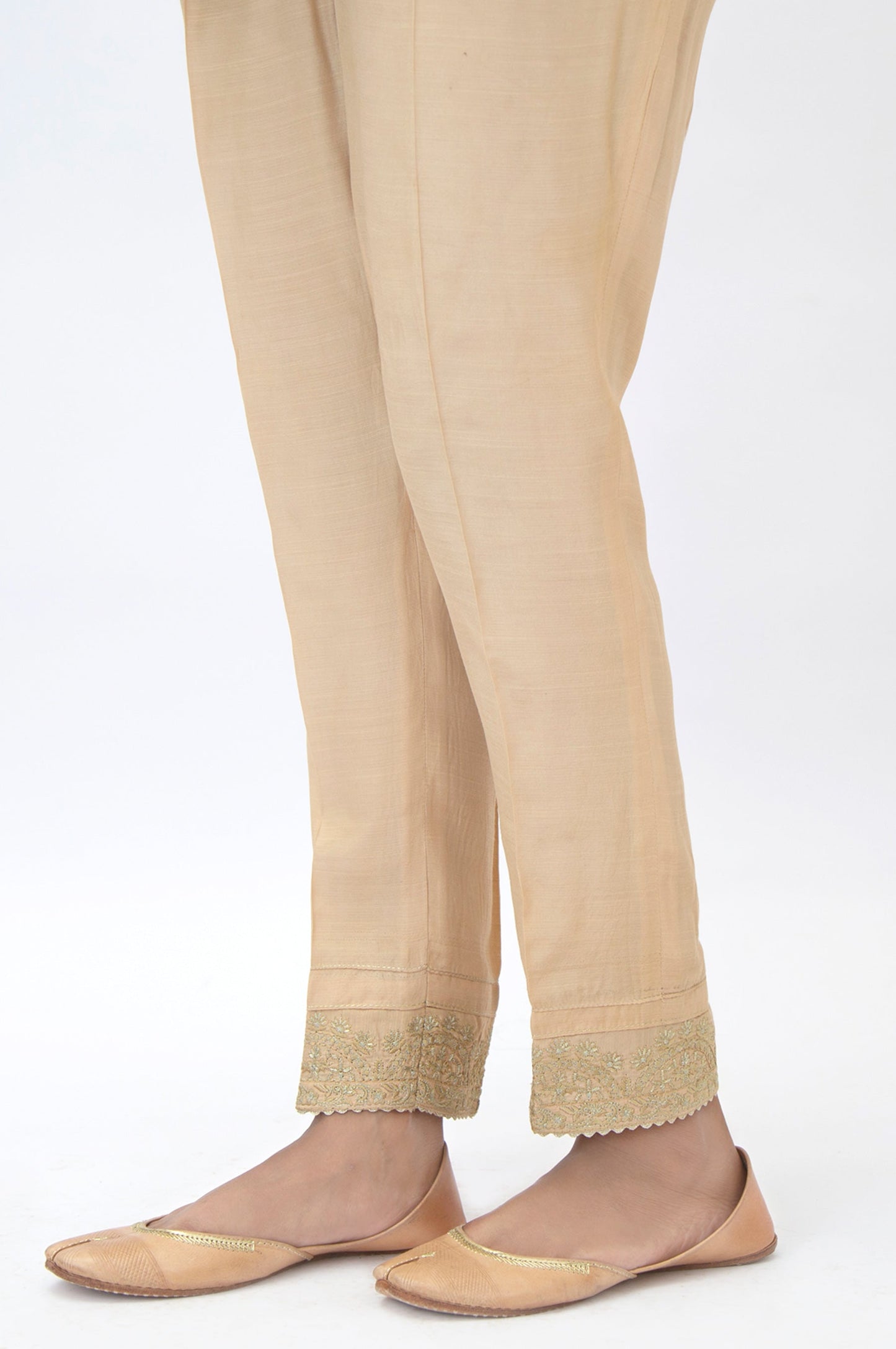 Embroidered Raw Silk Cigarette Pants - Gold
