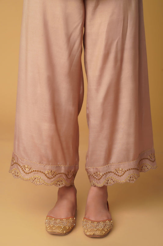 Embroidered Rawsilk Cigarette Pants - Gold