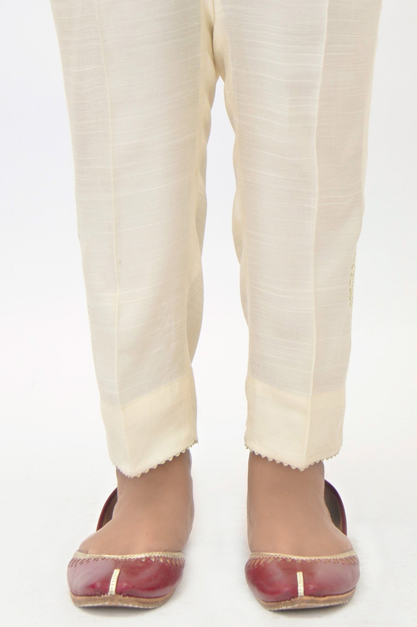 Embroidered Raw silk Cigarette Pants - Off white