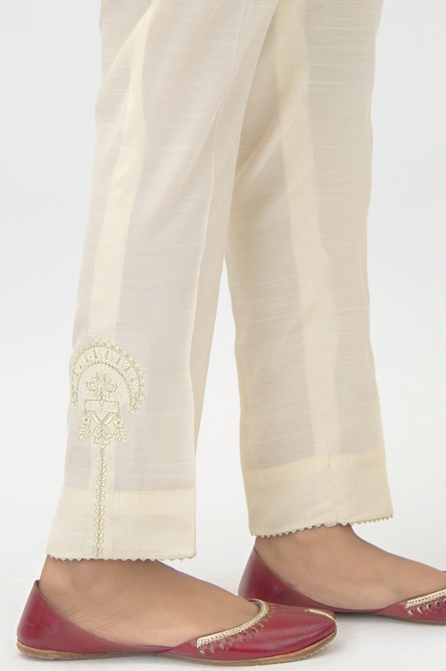 Embroidered Raw silk Cigarette Pants - Off white