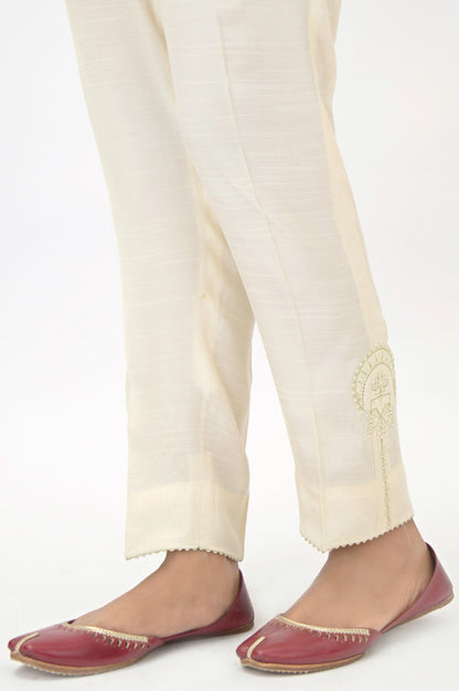 Embroidered Raw silk Cigarette Pants - Off white